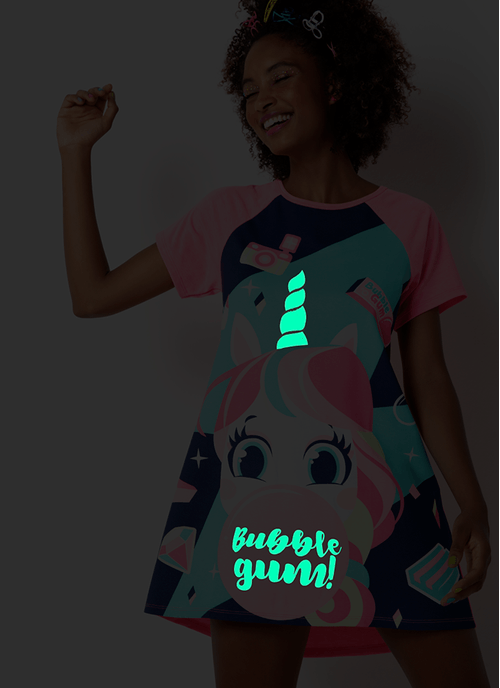 Camisola Curta Feminino Viscolycra Unicórnio Shine - Brilha no Escuro