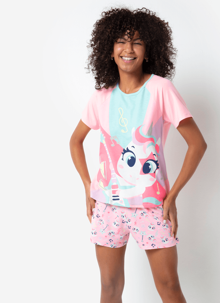 Pijama-Manga-Curta-Feminino-Viscolycra-Unicornio-Popstar