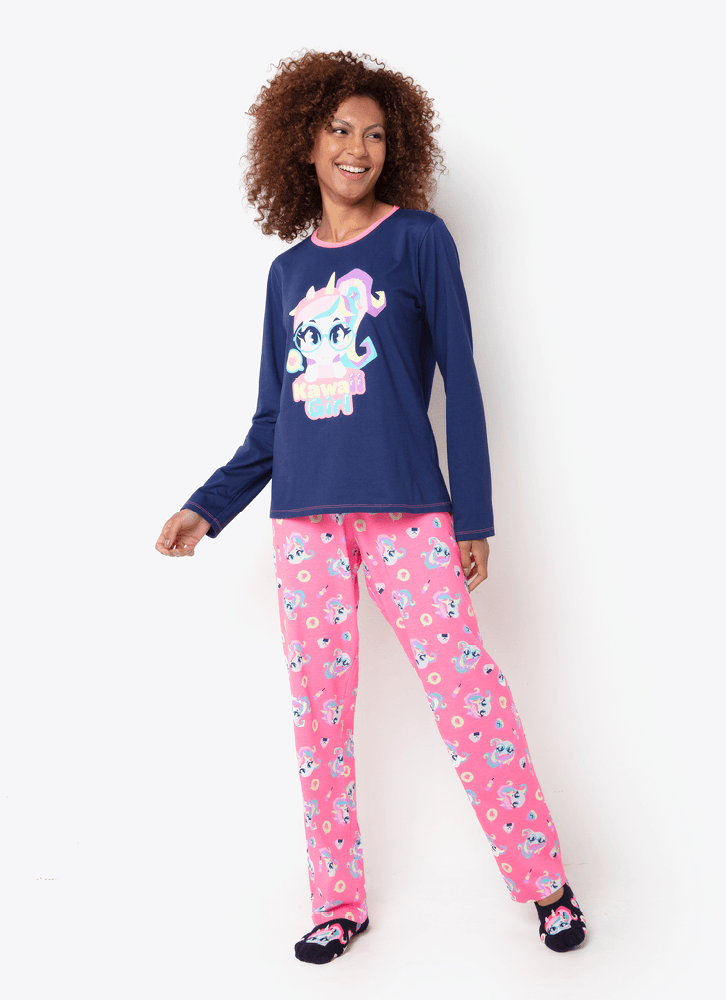 Pijama-Manga-Longa-Algodao-Feminino-Unicornio-Kawaii