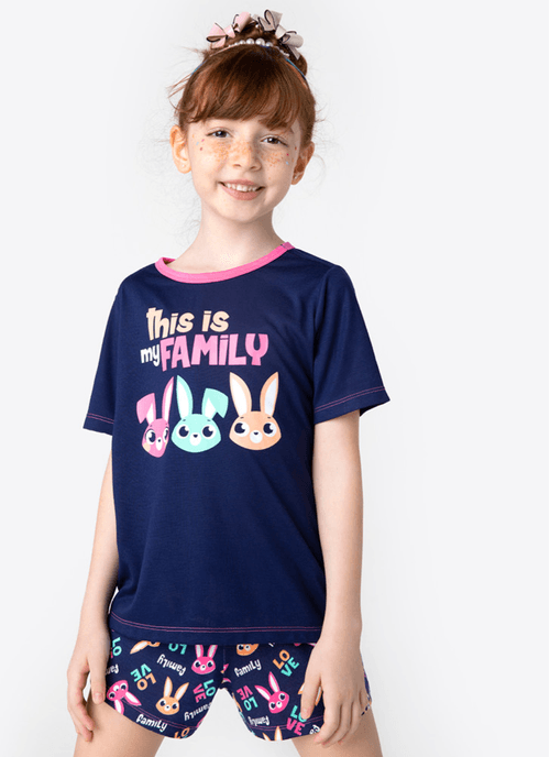 Pijama Manga Curta Viscolycra Menina Família Coelho