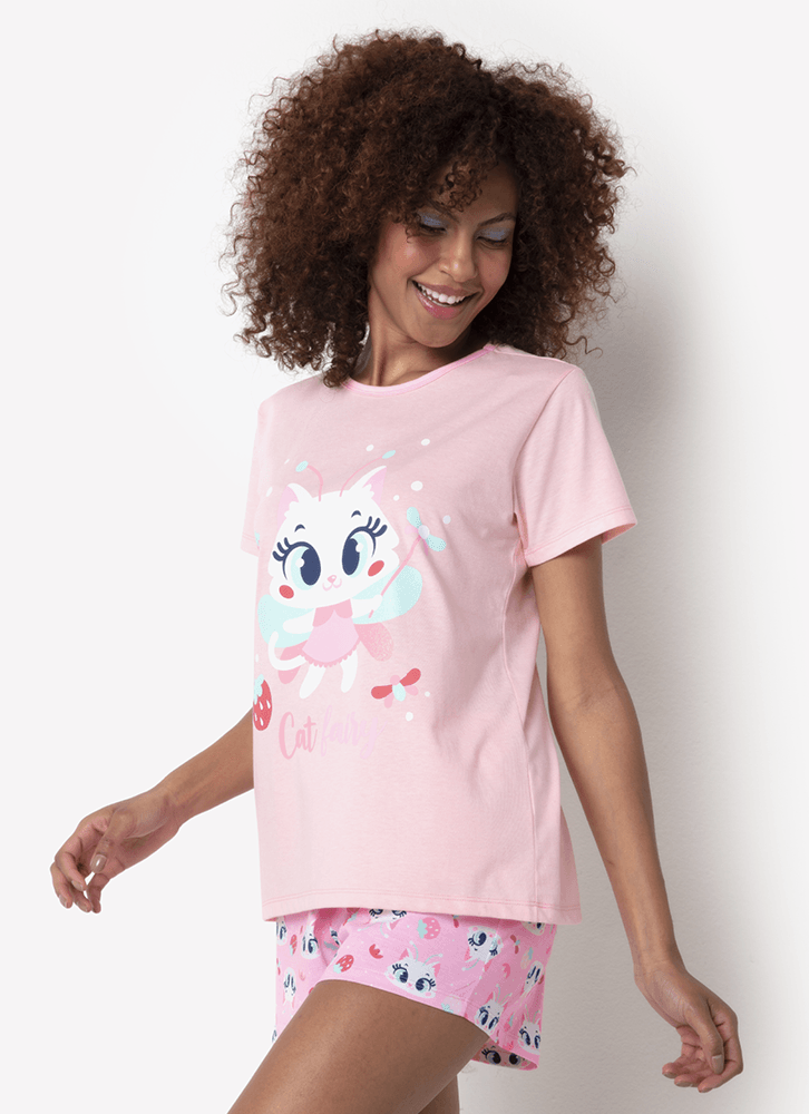 Pijama-Manga-Curta--Feminino-Gata-Fada