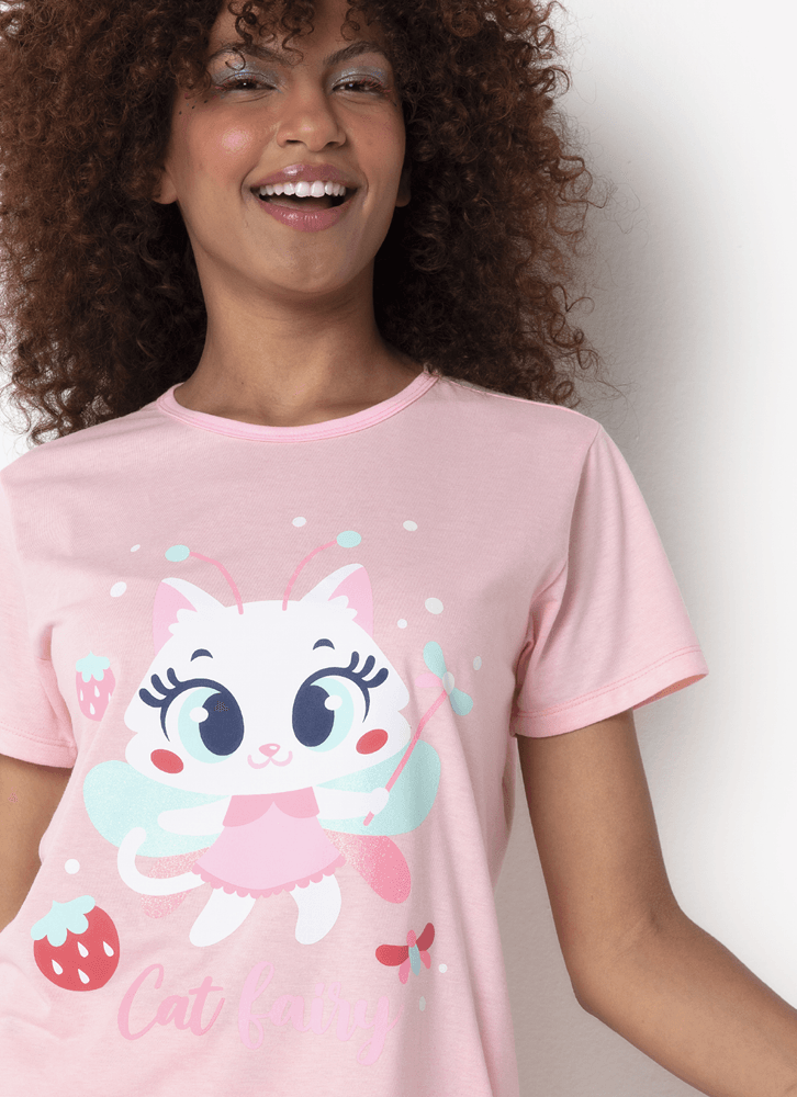 Pijama-Manga-Curta--Feminino-Gata-Fada