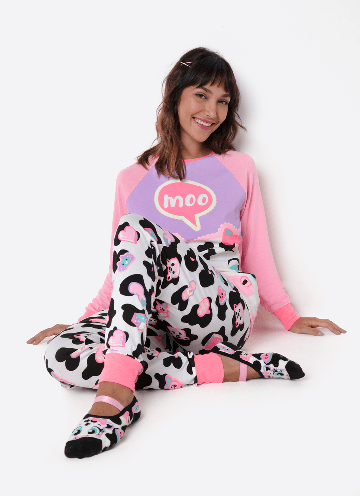Pijama-Manga-Longa-Viscolycra-Feminino-Vaca-Patches