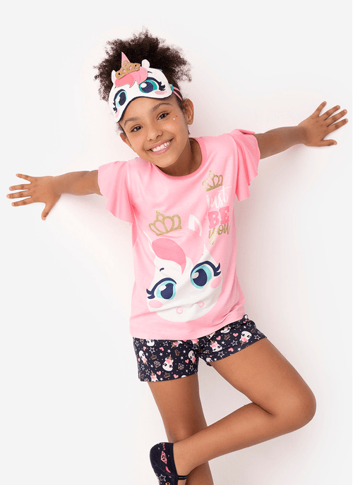 Pijama Manga Curta Menina Teen Viscolycra Unicórnio
