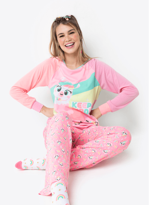 Pijama Manga Longa Viscolycra Feminino Lhama Retrô
