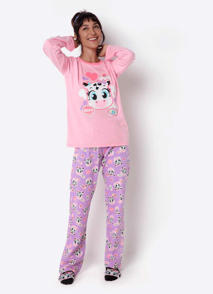 Pijama-Manga-Longa-Algodao-Feminino-Vaca-Patches