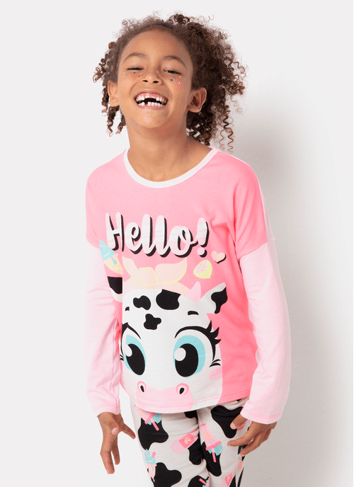 Pijama Manga Longa Menina Viscolycra Vaca