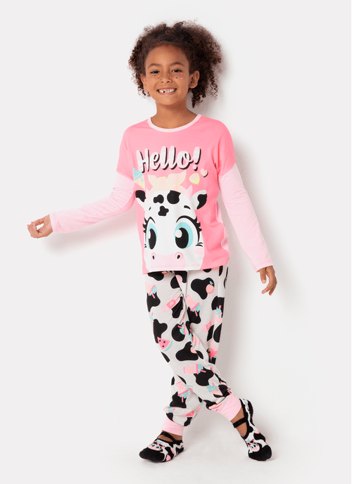 Pijama Manga Longa Menina Viscolycra Vaca