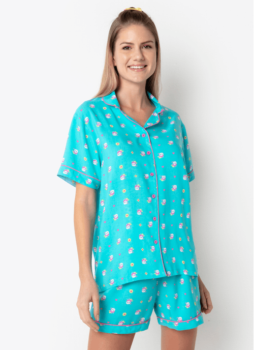 Pijama Manga Curta Viscose Feminino Unicórnio Kawaii