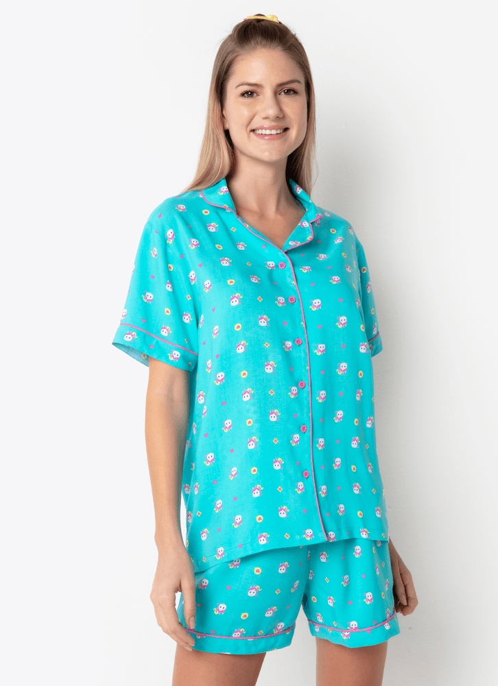 Pijama-Manga-Curta-Viscose-Feminino-Unicornio-Kawaii