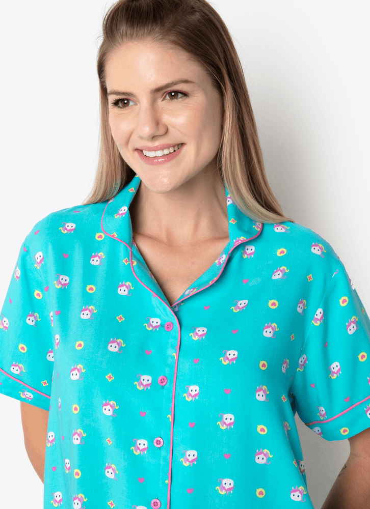 Pijama-Manga-Curta-Viscose-Feminino-Unicornio-Kawaii