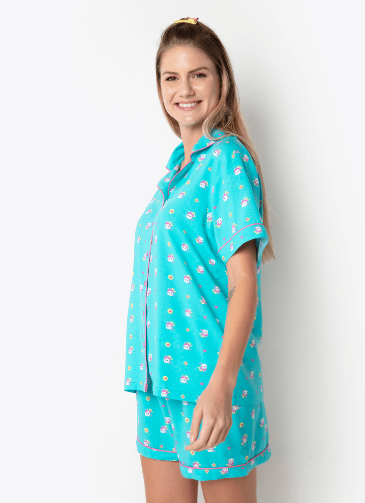 Pijama-Manga-Curta-Viscose-Feminino-Unicornio-Kawaii