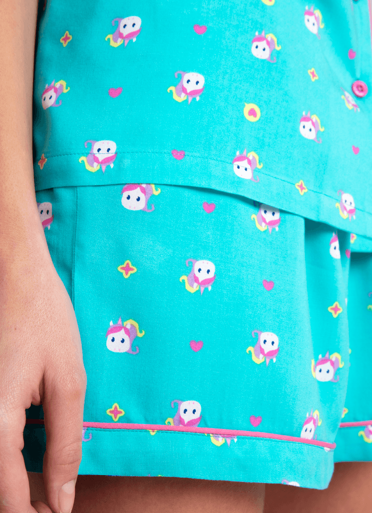 Pijama-Manga-Curta-Viscose-Feminino-Unicornio-Kawaii