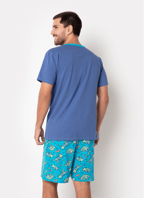 Pijama Manga Curta Masculino Algodão Dinossauro Fósseis