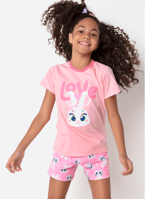 Pijama Manga Curta Algodão Menina Teen Coelha Romântica