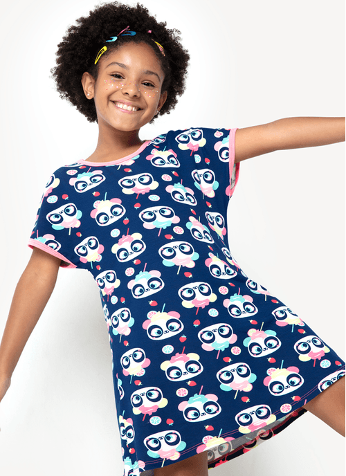 Camisola Manga Curta Viscolycra Menina Panda shake
