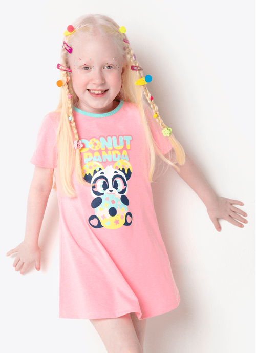 Camisola Manga Curta Menina Algodão Panda Donuts