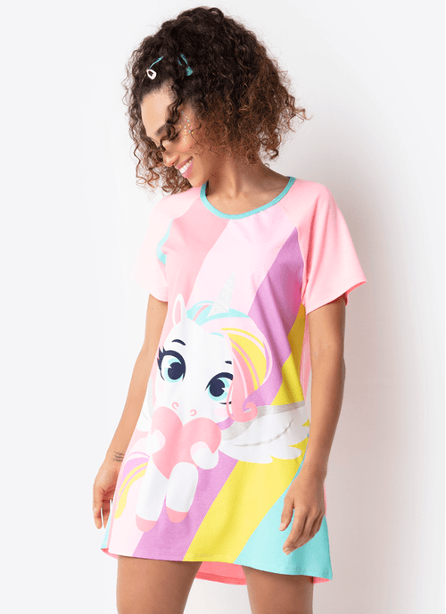 Camisola Manga Curta Viscolycra Feminino Unicórnio Love