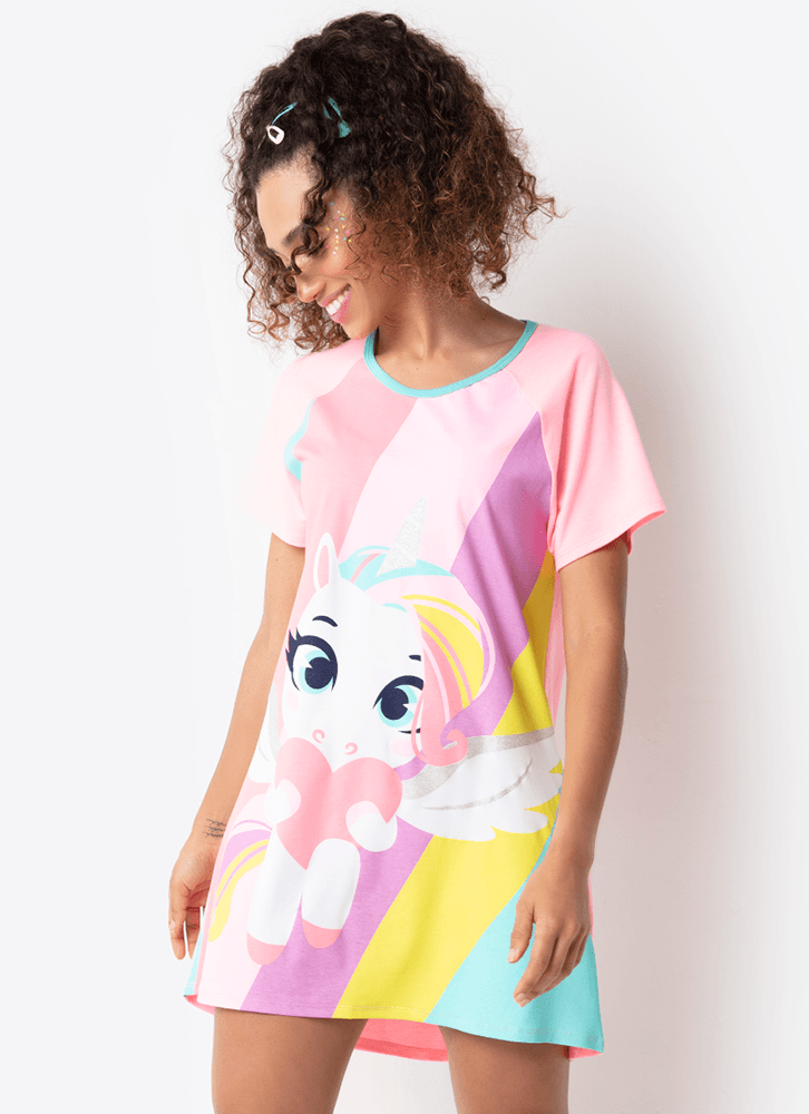 Camisola-Manga-Curta-Viscolycra-Feminino-Unicornio-Love
