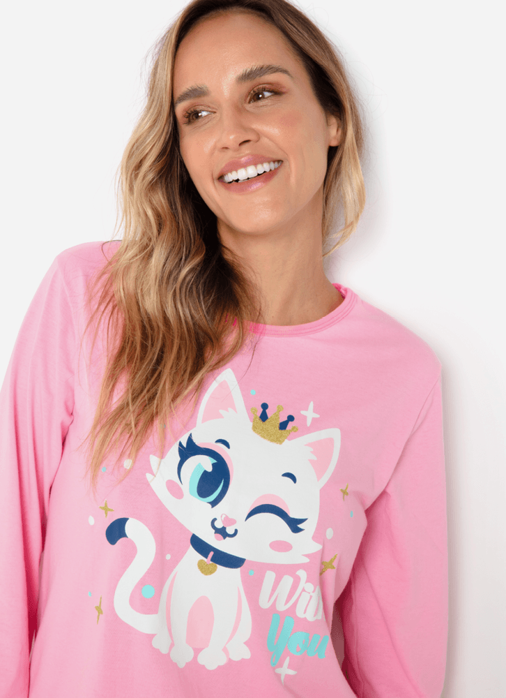 Pijama-Manga-Longa-Algodao-Feminino-Gata-Romantica