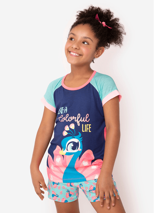 Pijama Manga Curta Viscolycra Menina Pavão