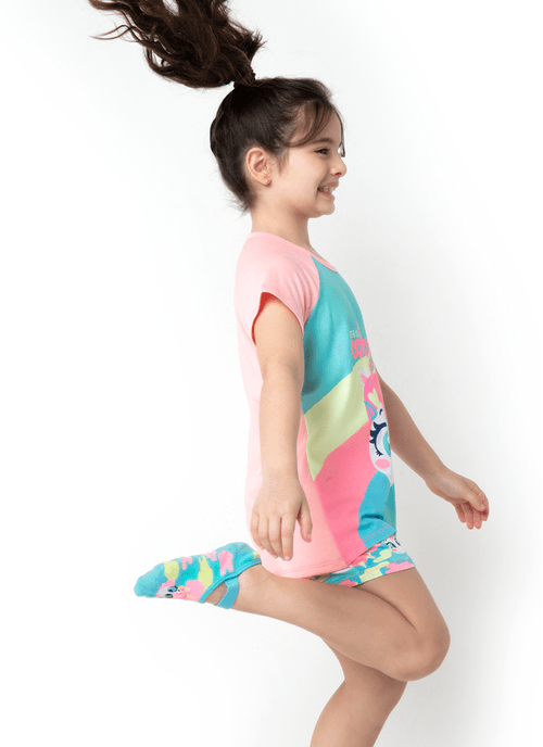Pijama Manga Curta Menina Viscolycra Unicórnio Colorful Camuflado