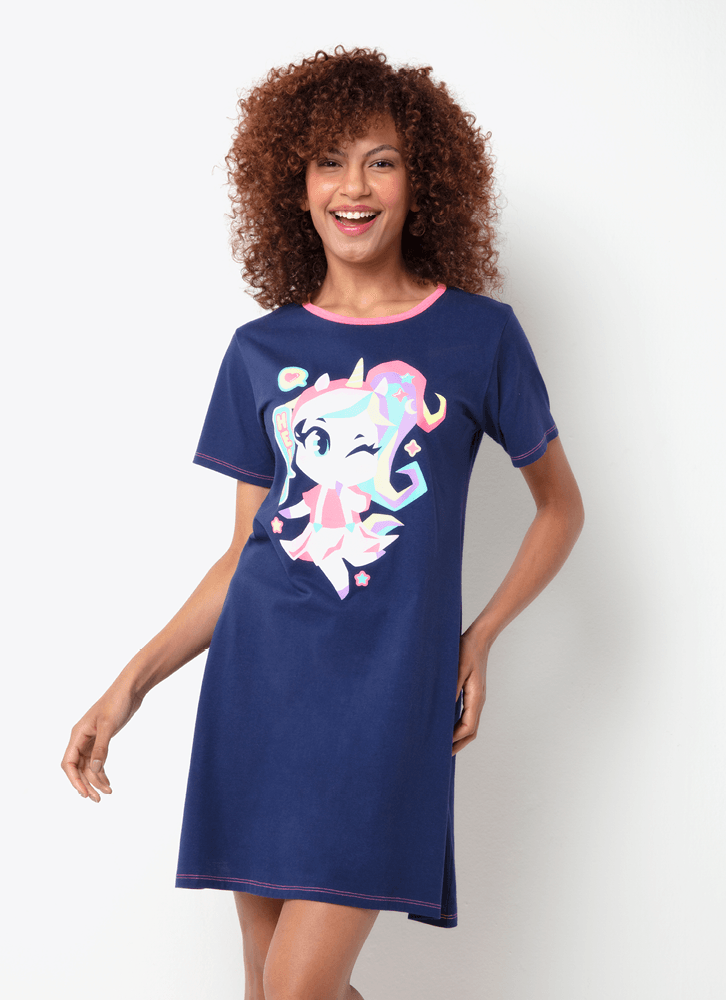 Camisola-Manga-Curta-Algodao-Feminino-Unicornio-Kawaii