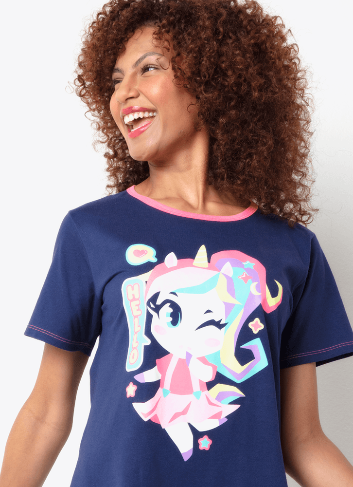 Camisola-Manga-Curta-Algodao-Feminino-Unicornio-Kawaii