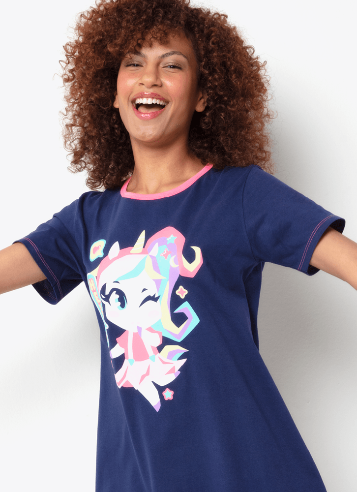 Camisola-Manga-Curta-Algodao-Feminino-Unicornio-Kawaii