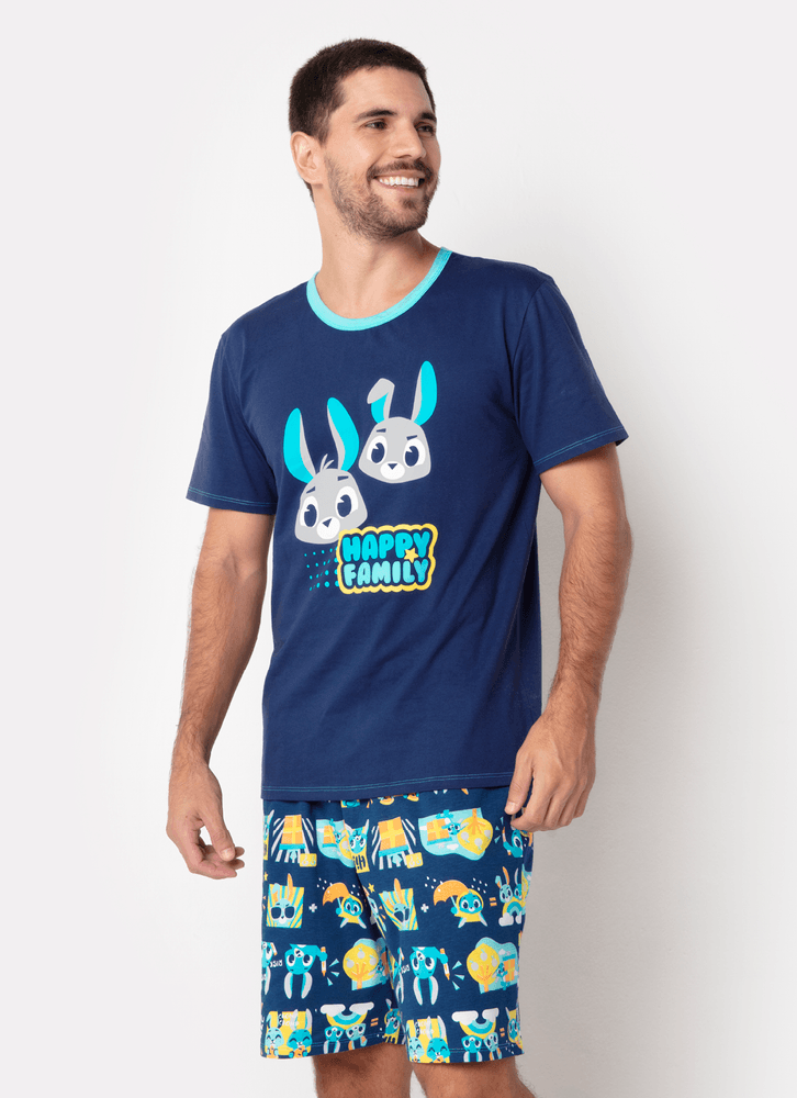 Pijama-Manga-Curta-Masculino-Algodao-Familia-Coelho