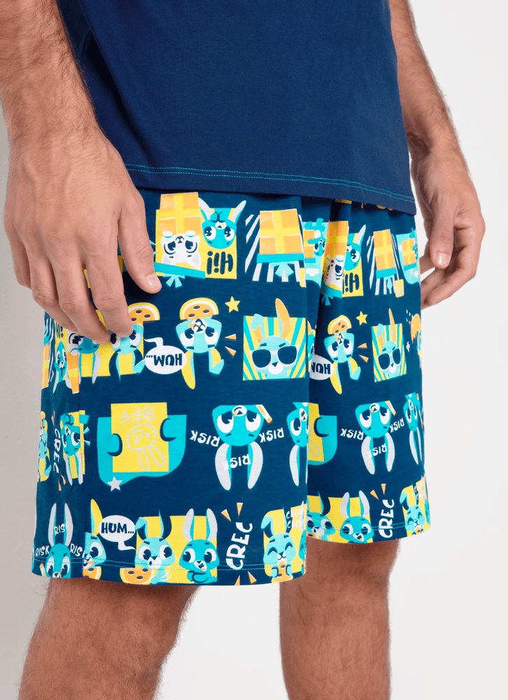 Pijama-Manga-Curta-Masculino-Algodao-Familia-Coelho