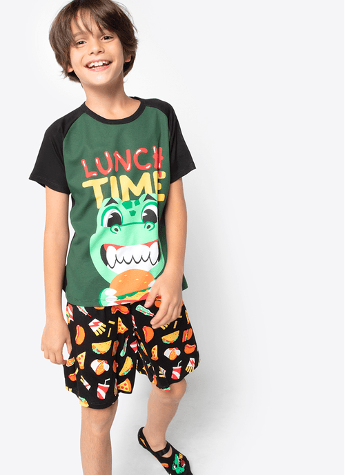 Pijama Manga Curta Menino Viscolycra Dino Food