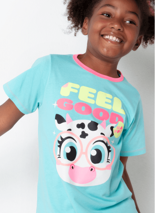 Pijama Manga Curta Algodão Feminino Vaca Colorful