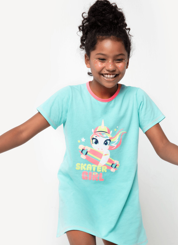 Camisola-Manga-Curta-Menina-Teen-Algodao-Unicornio-Skate