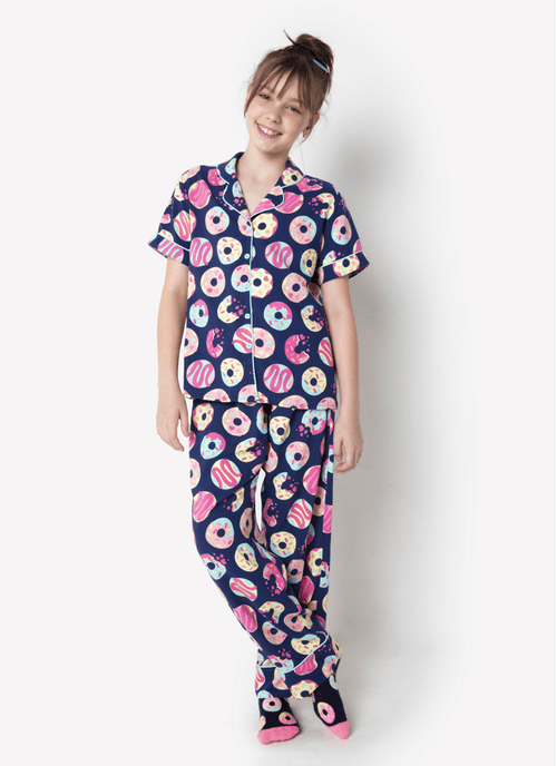 Pijama Manga Curta Viscose Feminino Panda Donuts