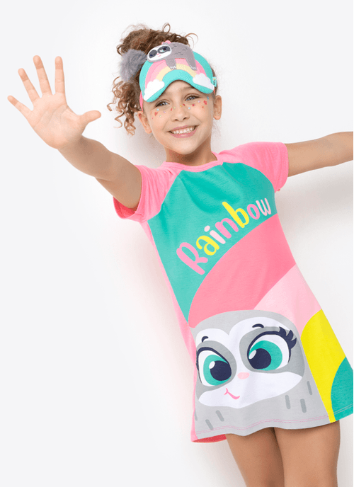 Camisola Manga Curta Viscolycra Menina Preguiça Rainbow