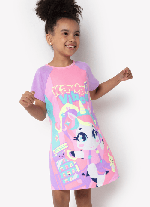 Camisola Manga Curta Viscolycra Menina Teen Unicórnio Kawaii