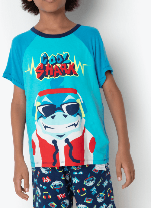 Pijama Manga Curta Viscolycra Menino Teen Tubarão Hip Hop