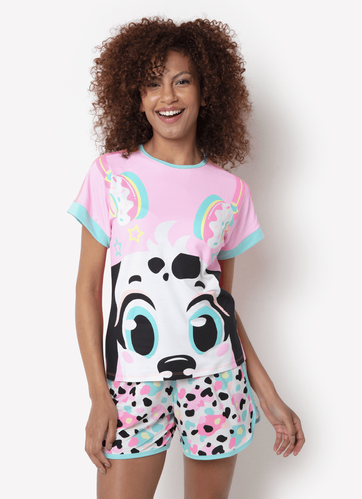 Pijama-Manga-Curta-Viscolycra-Feminino-Dalmata-Donuts