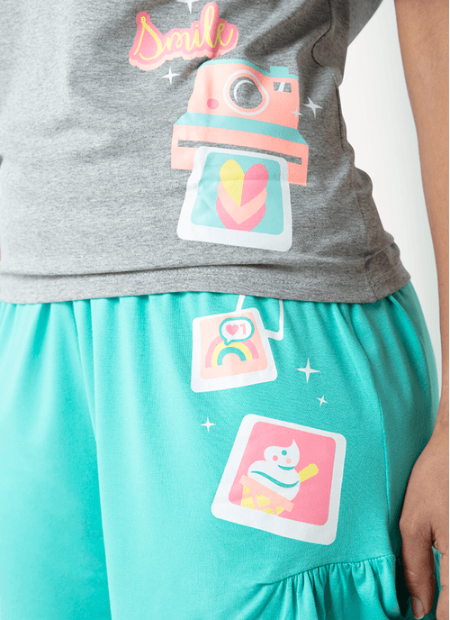 Pijama Manga Curta Viscolycra Adulto Gata