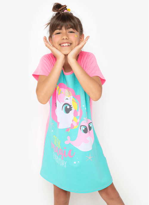 Camisola Manga Curta Viscolycra Menina Unicórnio