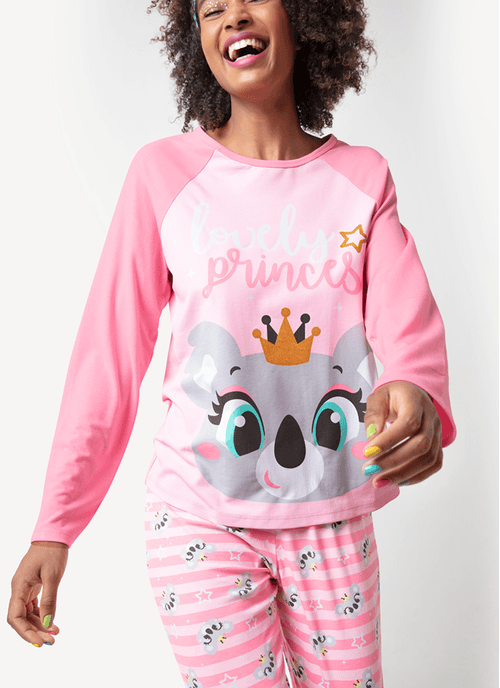 Pijama manga longa adulto visco coala princess