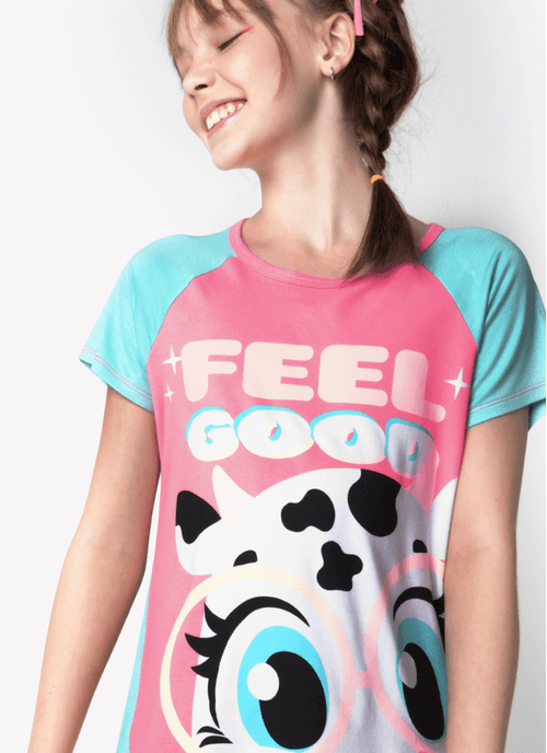Pijama Manga Curta Viscolycra Menina Teens Vaca Colorful