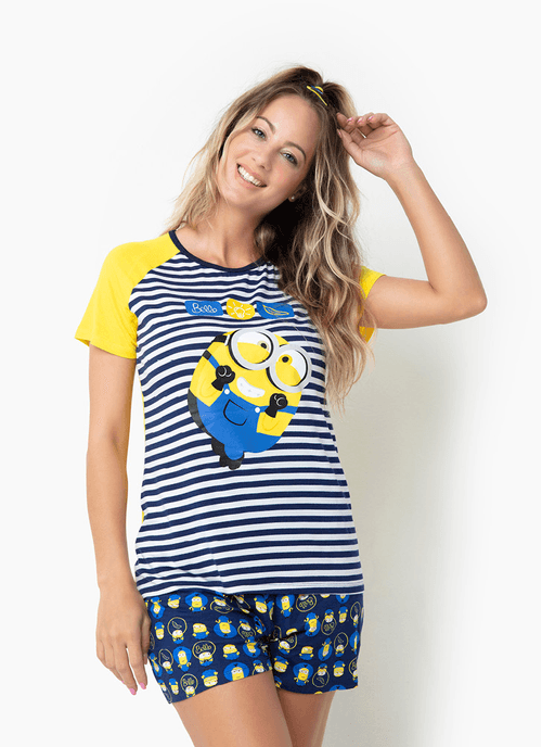 Pijama Manga Curta Viscolycra Feminino Minions