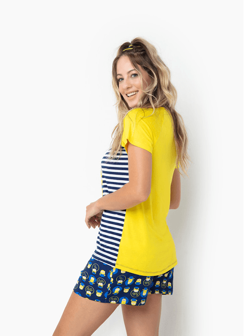 Pijama Manga Curta Viscolycra Feminino Minions