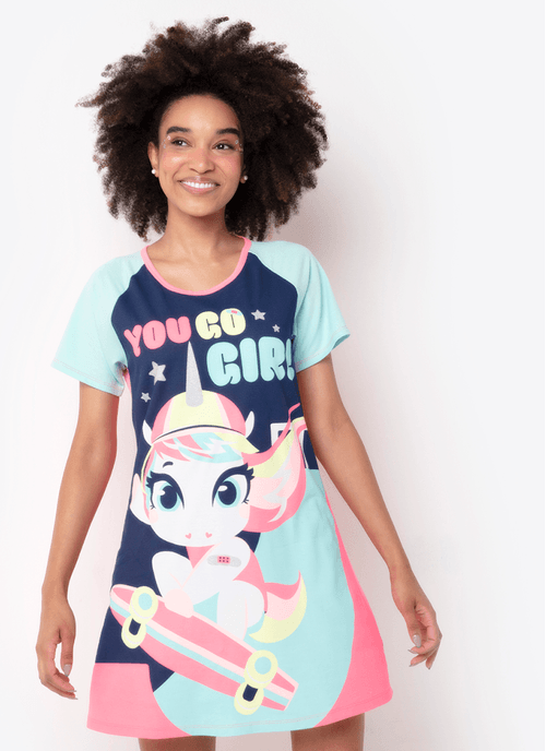 Camisola Manga Curta Feminino Viscolycra Unicórnio Skate