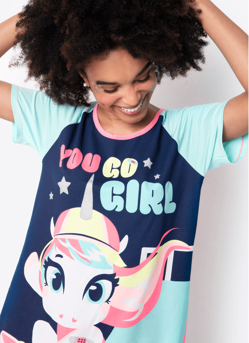 Camisola Manga Curta Feminino Viscolycra Unicórnio Skate