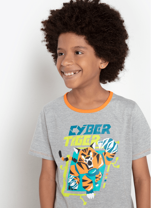 Pijama Manga Curta Algodão Menino Teen Tigre Robô