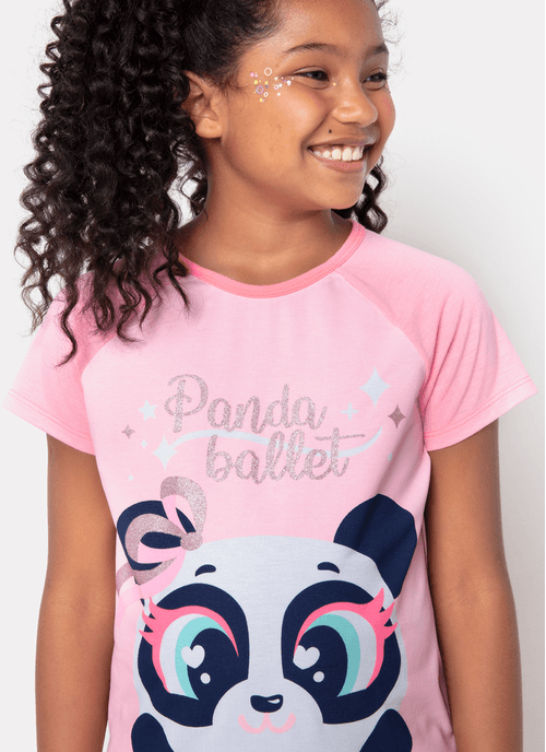 Pijama Manga Curta Menina Teen Viscolycra Panda Bailarina