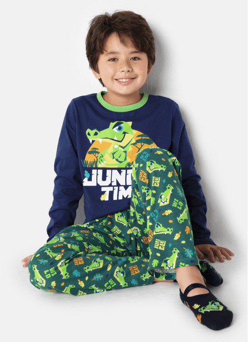 Pijama Manga Longa Menino Teen Jacaré Jungle